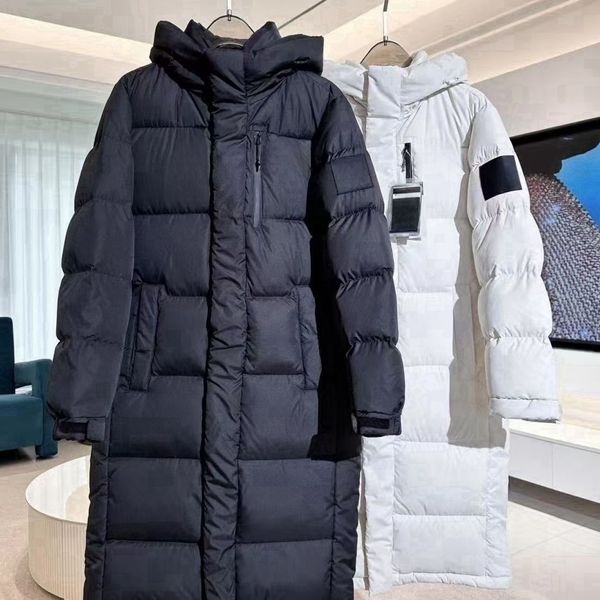 

Men' winter big long down coat hooded down jacket women' down parkas black thick long hooded outdoor puffer jacket warm oversize ski padded overcoat luxury windproof, White