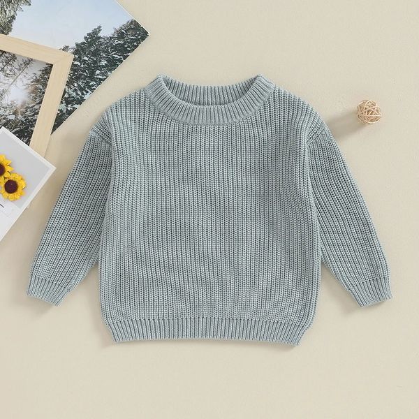 

Autumn Sweaters Coat Kids Knitting Pullover Tops Baby Boys Girls Solid Color Basic Cotton Long Sleeve Sweater fc28, Blue