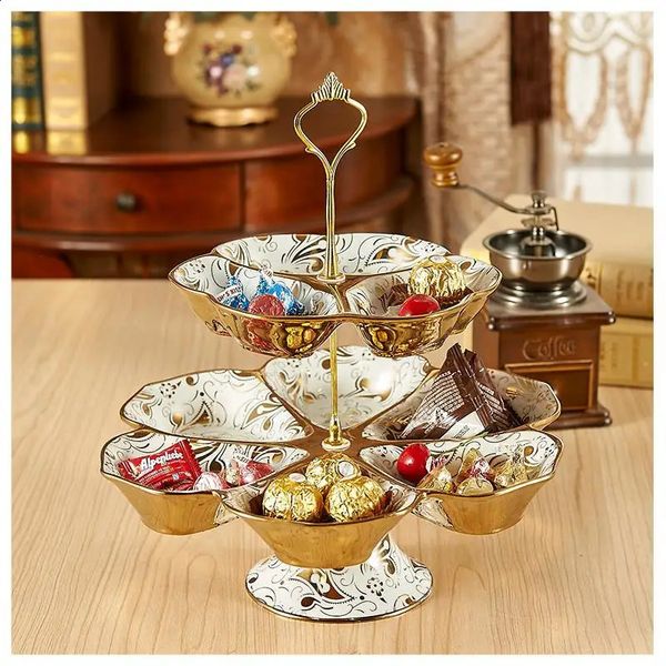 

Ceramic double-layer fruit Epergne board decorative ceramic inlaid tableware 240911