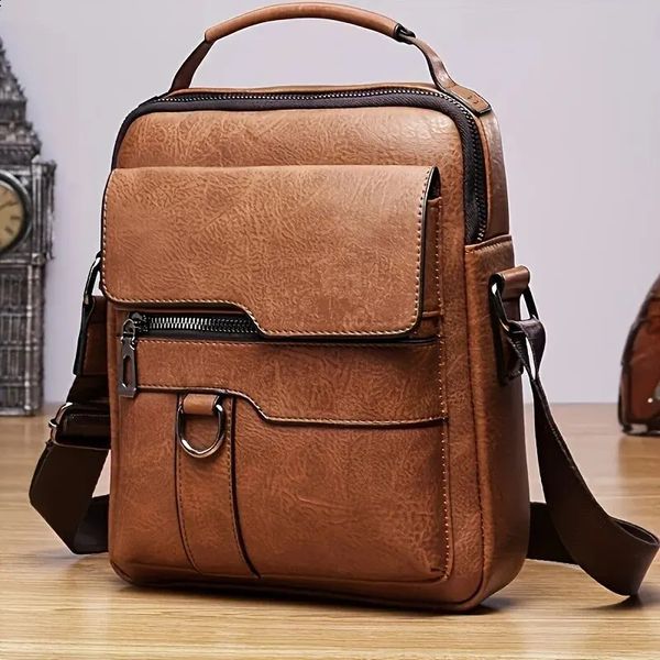 

Men Shoulder Bag for 97 iPad PU Leather Flaps Mens Crossbody Bags Business Flap Male Solid Messenger Travel 240914, Army green
