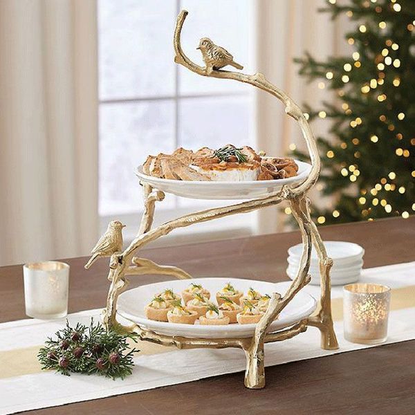 

2024 Plates Festival Snack Bowl Stand 3 Bowls Golden Oak Branches Rack Party Buffet Dessert Fruit Afternoon Tea Display Tray, Black