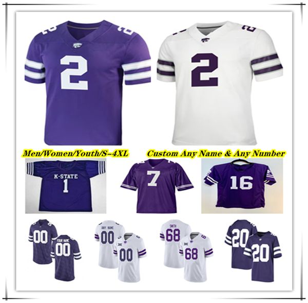 

Kansas State KSU College Football Jersey Avery Johnson DJ Giddens Dylan Edwards Jayce Brown Brayden Loftin Keagan Johnson Austin Romaine Keenan Garber Parrish 4XL, Men retro purple style