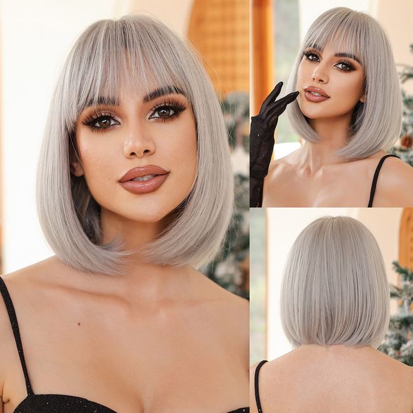 

Lace 14inches Hair Synthetic Wigs Short wig Bob natural air bangs fashion full head set chemical fiber hair, Green