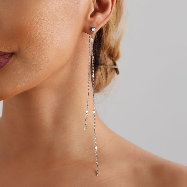 

Boho-Chic Long Rhinestone Tassel Earrings Versatile Statement for Every Occasion Silver Plated Stainless Steel Dangle Drop Jewelry Party Birthday Wedding Gifts