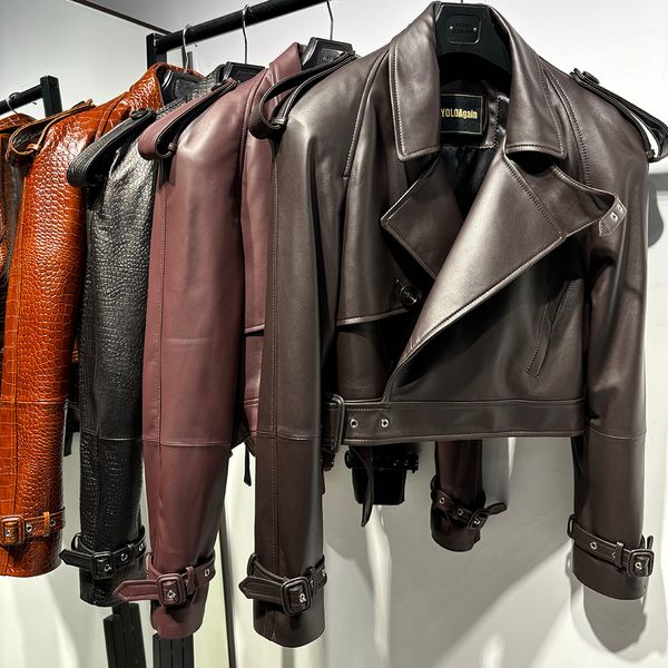 

Yoloagain womens designer jacket Autumn Oversized Real Leather Jacket For Women Sheepskin Coat, As shown