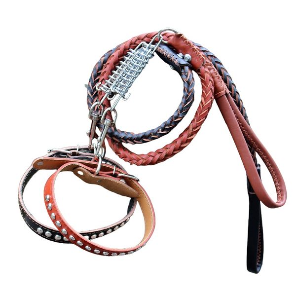 

Traction For Medium And  Dogs, Cowhide Chain, Genuine Leather Collar, Golden Retriever, Explosion-proof Dog Walking Rope, Black