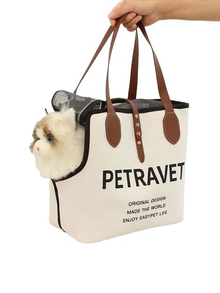 

Canvas One-shoulder Cat & Dog Bag - Portable Pet Outing Carrier For Animal Travel Storage, Beige