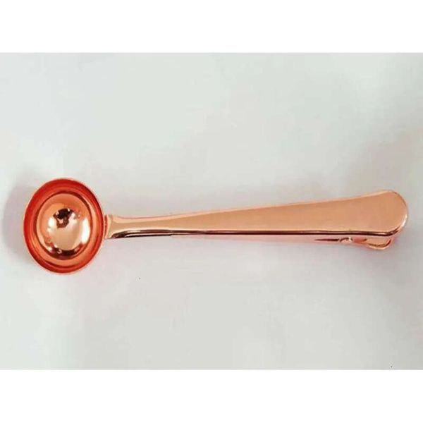 Gold Rose Steel Stainless 100Pcs/Lot Coffee Measuring Scoop With Bag Clip Seag Tea Measure Spoon Kitchen Tool