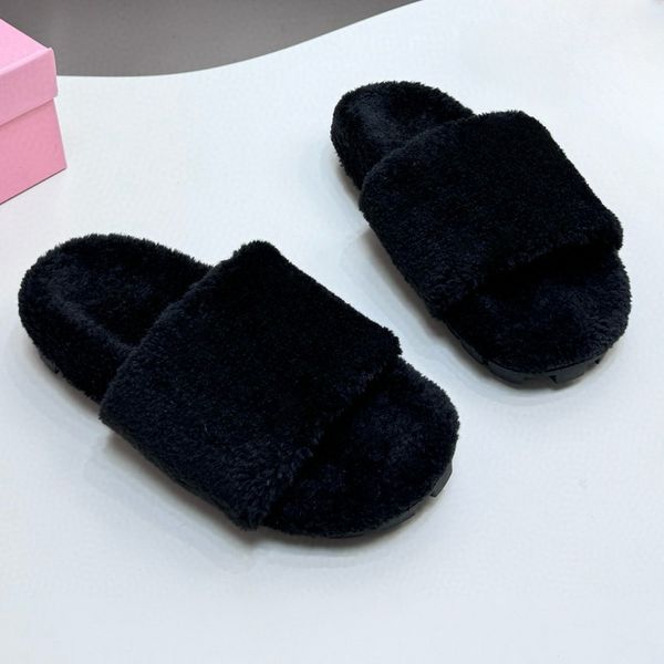 

New fashionable slippers uxury designer shoes alphabet women's indoor shoes rubber non slip beach shoes flat bottom hairy slippers outdoor one word sandals, 3-3