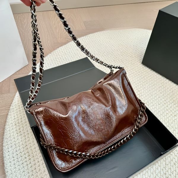 

Women's bag classic shoulder bag designer clasp crossbody bag metal logo vintage tote high-quality leather bag party luxury bag fashion flip bag family travel bag, Black1 24*13