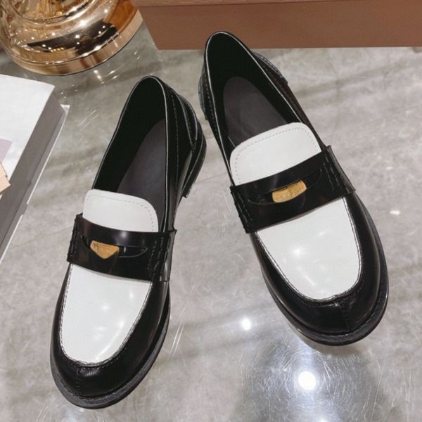 

Classic casual shoes for women famous designer shoes leather leather thick soled letter metal fashion shoes solid color patchwork non-slip shoes luxury party shoes, *30