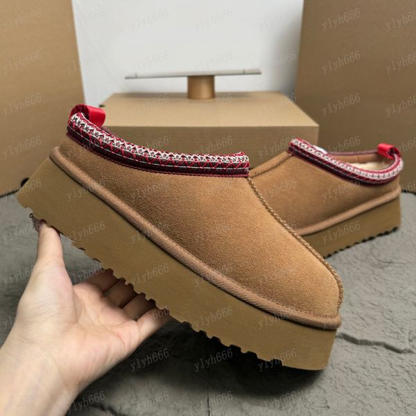 Tasman Tazz designer slippers mustard Chestnu Designer Mustard Tasman Tazz Fluffy Platform Sheepskin Wool Slippers for Women wool shoes sheepskin classic