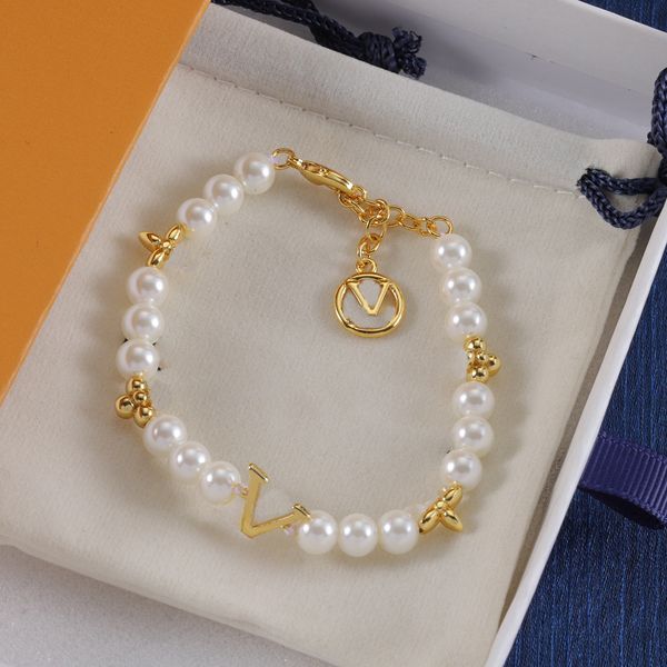 

Designer Bracelet Luxury Pearl Necklace Choker Chain High Quality Womens Letter Bracelet Party Wedding Jeweley Gift