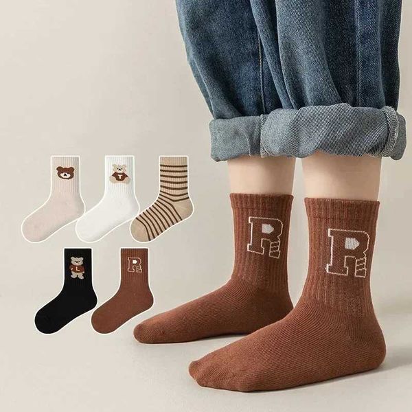 

5 Pairs Korean Students Kids Fashion Cartoon Baby Middle Tube Long Children Boys Girls School Uniform Casual Soc Q240920, Lotus color