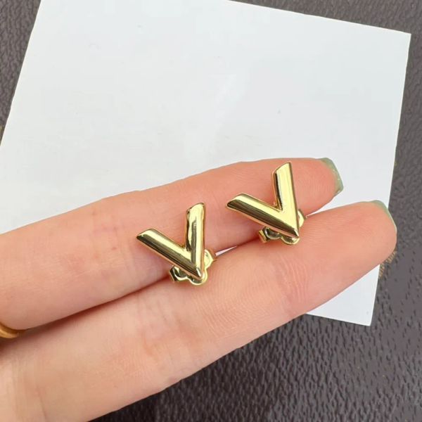

Luxury Brand Letter Earrings for Women Stud Party Crystal 18K Gold Plated Wedding Engagement Flower Earrings Gift Jewelry