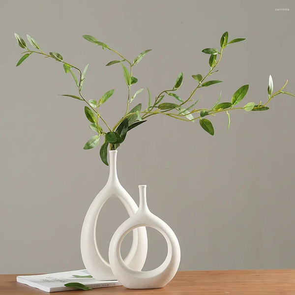 

Vases Decorative Nordic Ceramic Vase Home Living Room Decor Table Decoration Accessories Round Figurines Ornaments