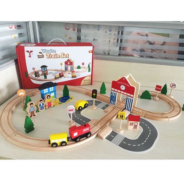 

50 pieces wooden 8shaped track small train puzzle assembly diy 46 year old childrens toy
