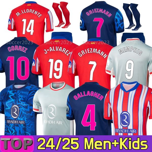 

24 25 Atletico de Madrids soccer jersey 2024 GRIEZMANN KOKE M.LLORENTE MEMPHIS 2025 CORREA football shirt S.LINO SAUL MOLINA REINILDO player version men kids kit third, Black