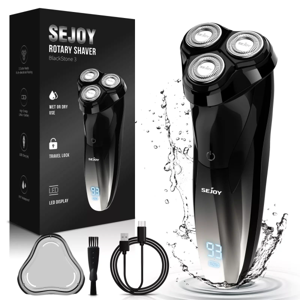 

3D Electric Shaver Wet Dry Rotary Shavers Pop-up Trimmer Waterproof Gifts, Black