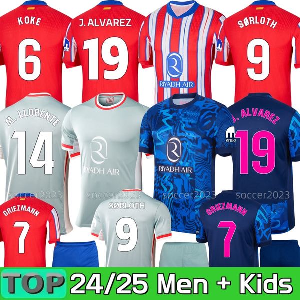 

24 25 Atletico de Madrids soccer jersey 2024 GRIEZMANN KOKE M.LLORENTE MEMPHIS 2025 CORREA football shirt .LINO SAUL MOLINA REINILDO player version men kids kit third, Black