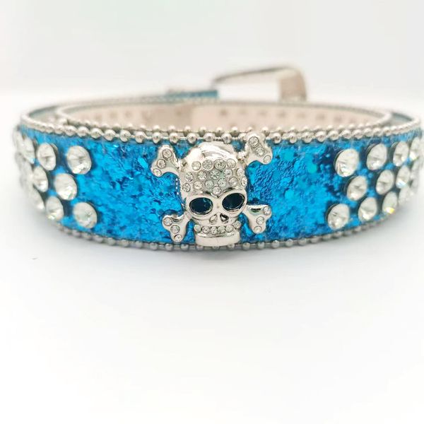 

fashion silver rhinestone crystal and skull metal casual waist bullet belts, Blue