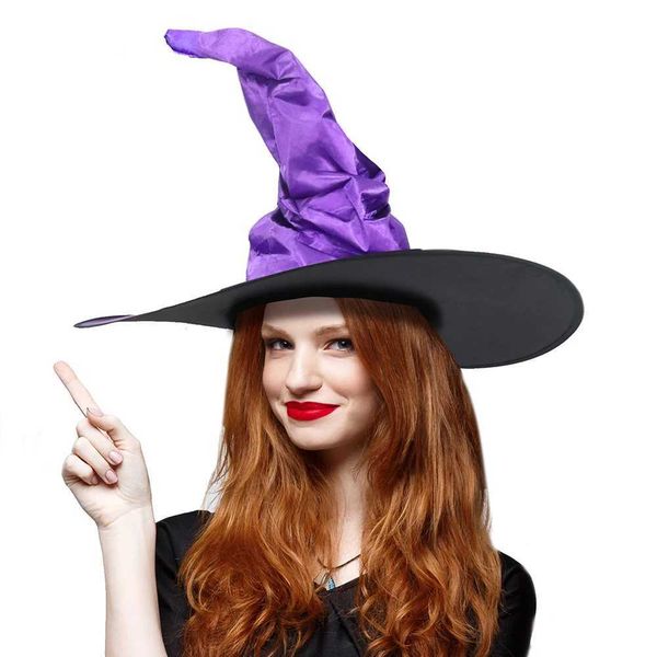 Halloween Witch Hats Black Folds Wizard Hat Masquerade Party for Kids Adult Women Men Cosplay Props Halloween Costume Accessory Y240921