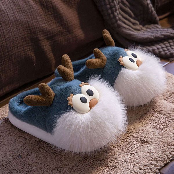 

2024 Autumn And Winter Cotton Women's New Cute Cartoon Couple Indoor Home Plush Thick Warm Slippers For Men 11