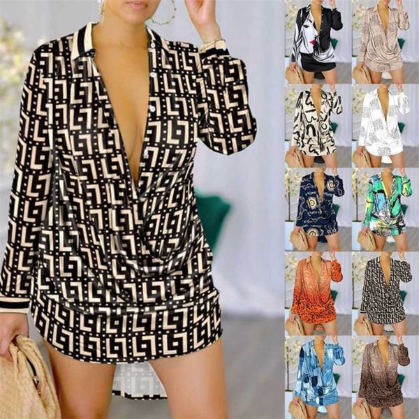 

Designer Casual Shirt Dresses New Women Sexy New Fashion Printed Dress Long Sleeve Botton Shirts Plus Size 3xl 10 Colours, Green