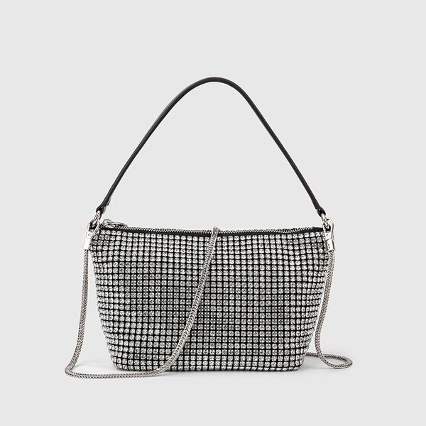 

Trendy Water Diamond Women's Bag Summer Edition Versatile Full Diamond Chain Single Shoulder Cross Shoulder Handheld Underarm Bag, Silver