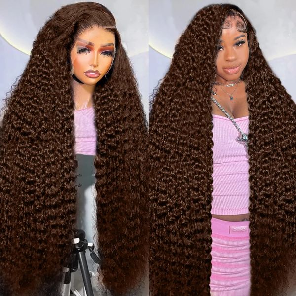 

Brown 180Density Chocolate Deep Wave Human Hair Wig Lace Front Water Curly Wave Wig 30 Inch Transparent Lace Frontal Wigs For Women al s, Black