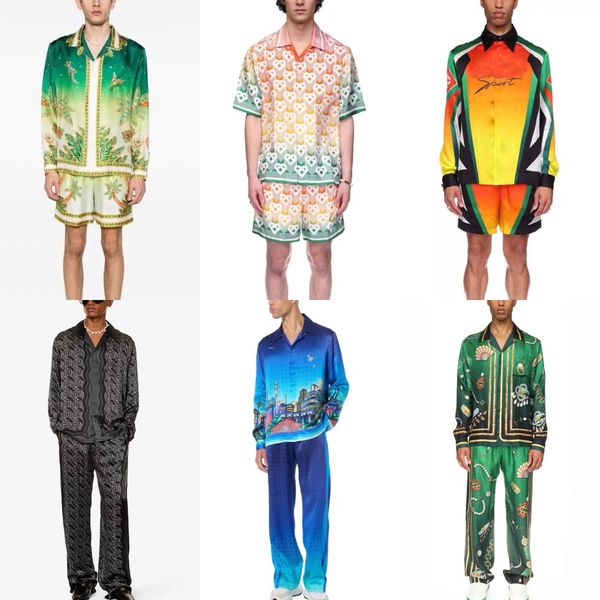 

24ss New High Quality Men Designer Silk Casual Shirt Love Print Drawstring Classic Style Loose Straight Tube Thin Sweatpants Hawaii Beach Silk Shirt Tops Suit TN have, Lightgrey