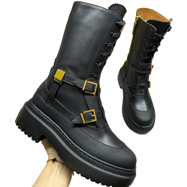 

Designer boots women boots Martin Boots luxury boots Fashion boots Comfortable Thick Bottom Motorcycle Boots Lace-Up boots Winter short Low-Heel casual ankle Boots, Color1