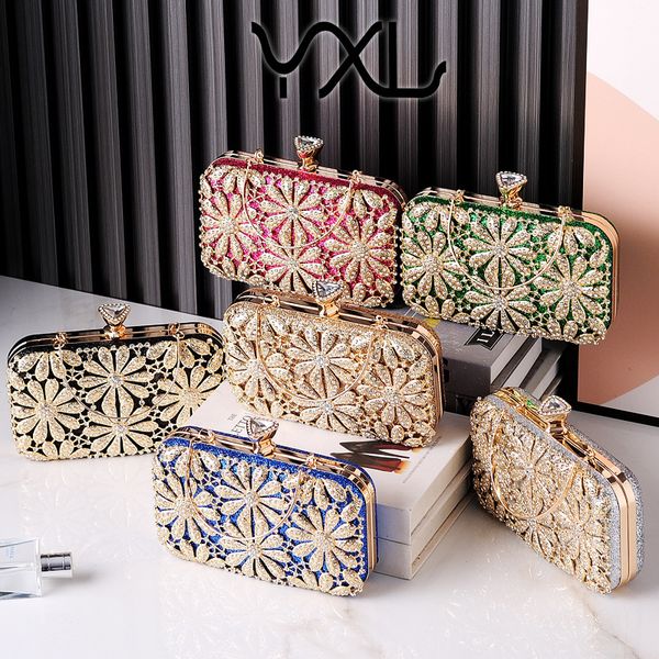 

Fashionable European and American diamond jewelry dinner bag flower rhinestone dress bag hand-held wedding bride bag women's bag, Green