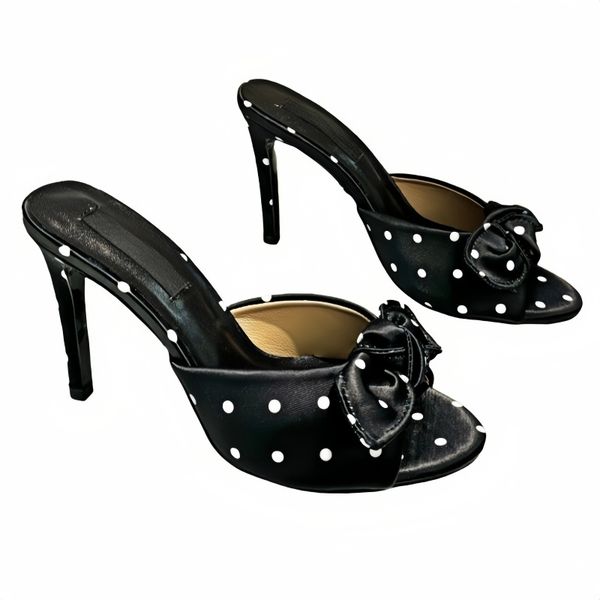 

Luxury sandals for women classic famous designer shoes solid color bow spotted heels leather letter metal buckle fashion shoes unique new summer elegant party shoes, *2