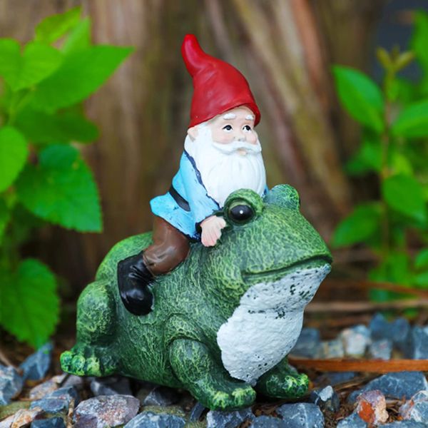 

Gnome Riding Frog Statue Fairy Garden Decoration Funny Gnome Doll Gnome Resin Craft Statue