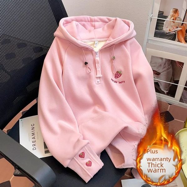 

Thickened Fleece Winter Hoodie Sweatshirt Girls Midlarge Children Sweet Autumn Versatile Clothing 240905, Pink