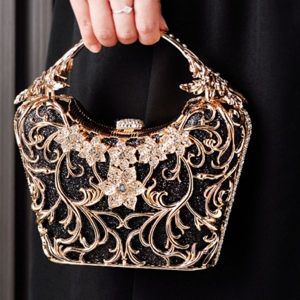 

Black banquet bag in stock, high-end hollow out style, opponent's handbag, shiny banquet bag, Purple