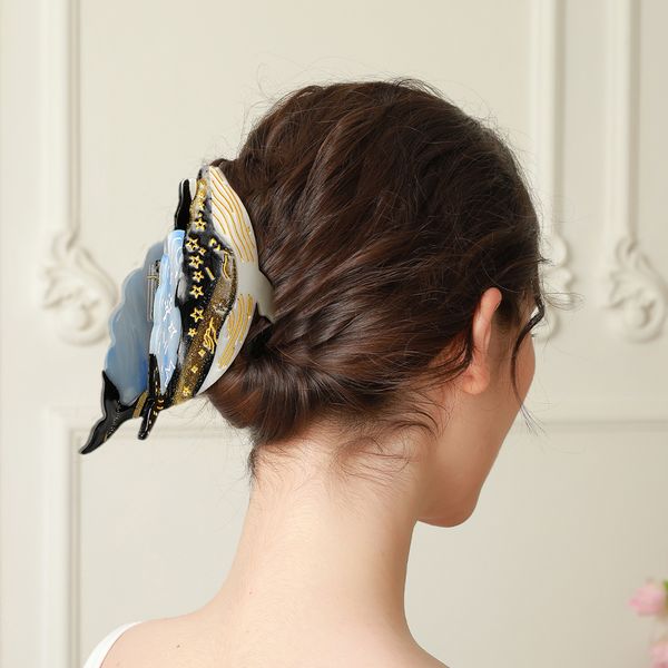 

Luminous cloud whale cute back of the head hair clips large grab clip tassel acetate shark clip headdress handmade printing