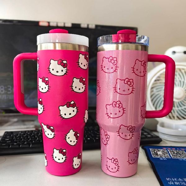

1pc New Quencher H2.0 40oz Stainless Steel Tumblers Cups With Silicone Handle Lid and Straw 2nd Generation Car Mugs Vacuum Insulated Water Bottles, Pink