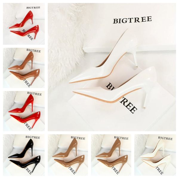

6cm Spike Heel Ladies Red Wedding Shoes Shallow Women Pumps Concise Patent Leather Pointed Work Dress Shoe Woman High Heels, White