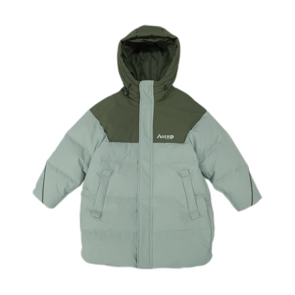 

Custom Men's Casual Style Winter Thick White Duck Puffer Jacket Long Warm Hood Waterproof Logo Button Zipper Breathable Design, Green