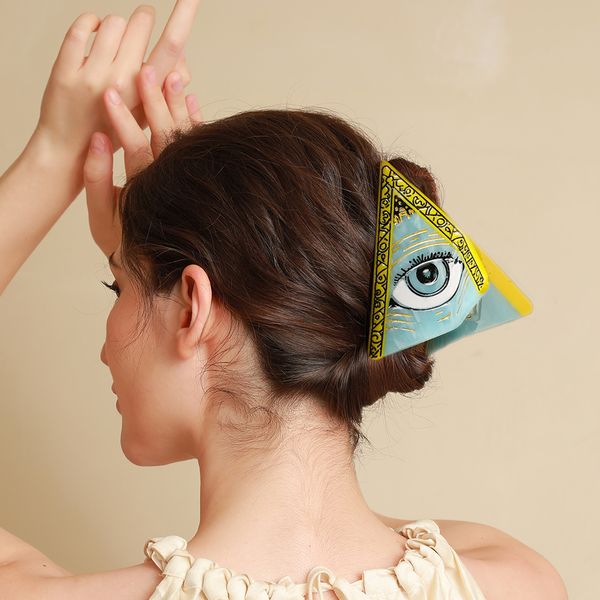 

New fun demon eyes back of the head hair clips large grab clip tassel acetate shark clip headdress handmade splicing