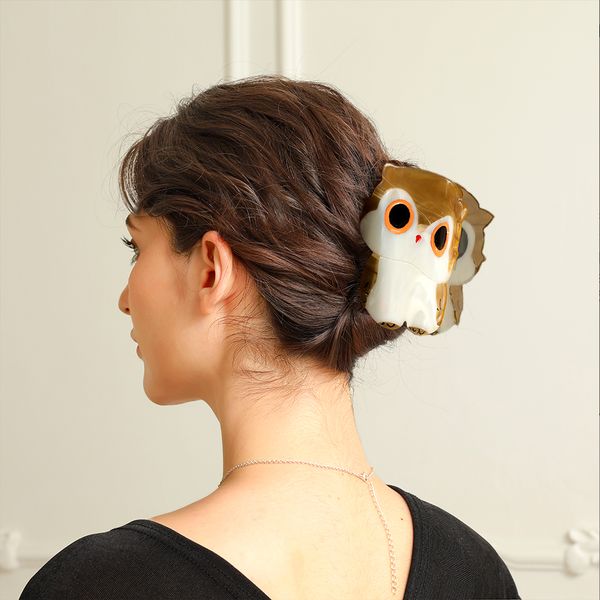 

2024 new glow-in-the-dark cute owl quirky clips back of the head shark clip design sense of advanced hair accessories hair clips