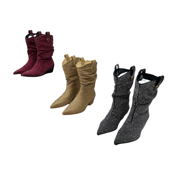 

Designer boots women boots Pointed Toe Rhinestone Bling Short Leather Boots New Casual Catwalk Thick Heel Boots ladies Luxury ankle Boots Fashion Kitten Heel boots, Color1