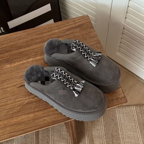 

2024 GG new ethnic style Tazier thick soled bangs, snow boots for women, height increasing toe caps, fashionable slippers