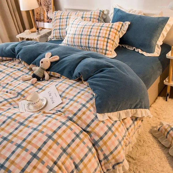 

Bedding Sets Korean Coral Flannel Bedskirt Quilt Covers Milk Veet Sheets Winter Bedclothes 4, Spa mint