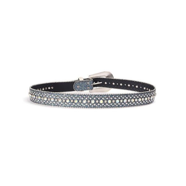 

western denim belt with sparkling crystal diamond inlaid luxury belt, Blue