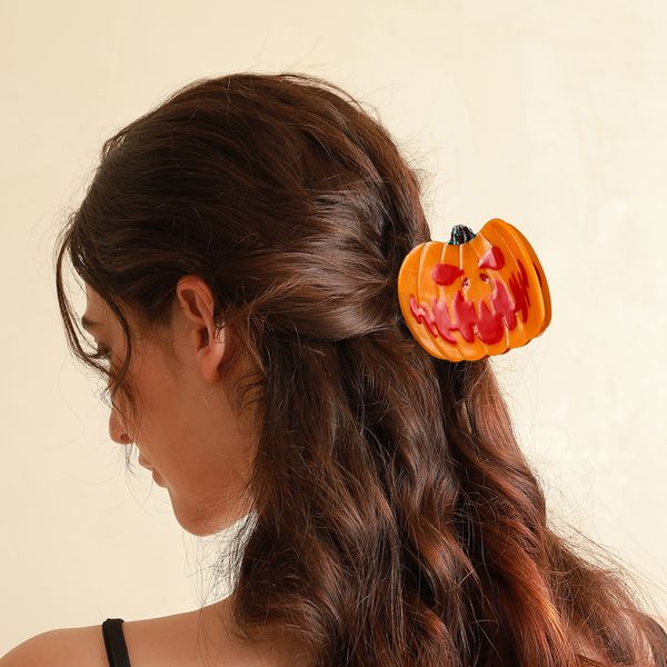 

Halloween Angry Pumpkin Head Back of Head Hair Clip Grab Clip Shark Clip Premium Headwear