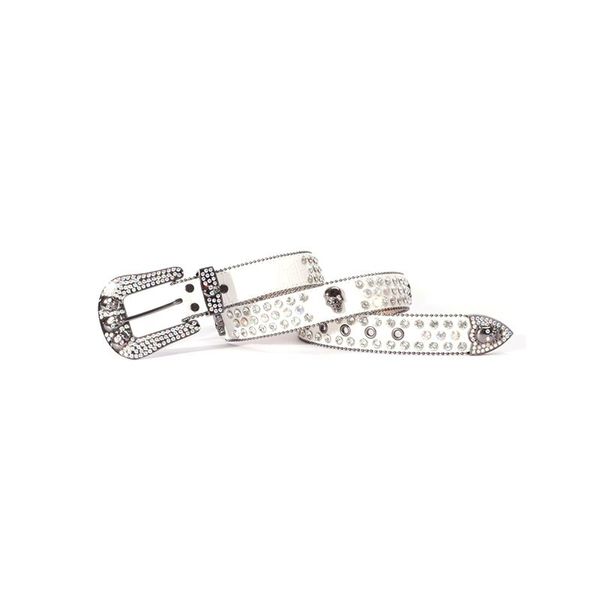 

PU belt girl designer denim rhinestone belt girl, White