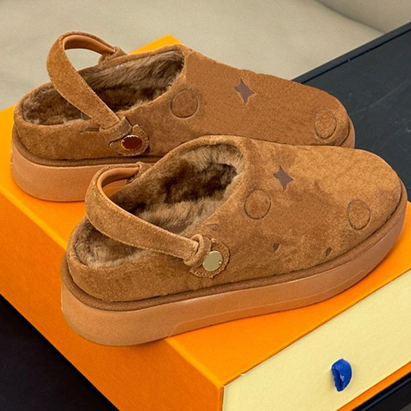 

Aspen Platform Clog Suede Mus Autumn Winter Warm Comfortab Shearling Lining Classic Brown Back Strap gold tone studs easy to wear design beautiful Ladies, Colour 4